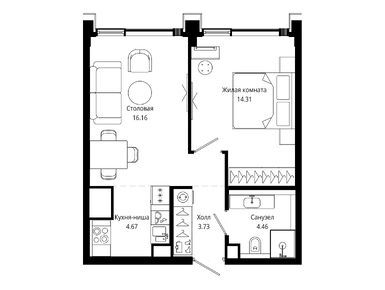 1-комнатная 43.80 кв.м, ЖК «Мод», 27 572 538 руб.