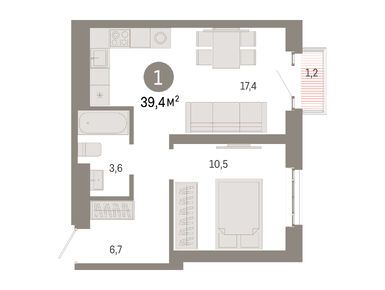 1-комнатная 39.40 кв.м, Квартал «Метроном», 19 940 000 руб.