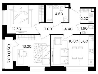 Планировки двухкомнатные в ЖК «Филатов луг»
