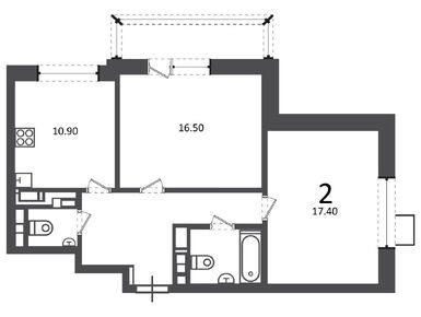 2-комнатная 60.80 кв.м, Жилой дом «Касимовская ул., д. 39, к. 2», 14 926 400 руб.