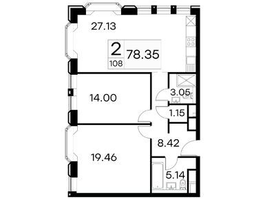 2-комнатные 78.35 кв.м, Клубный дом GloraX Premium Белорусская (Глоракс Премиум Белорусская), 43 329 999 руб.