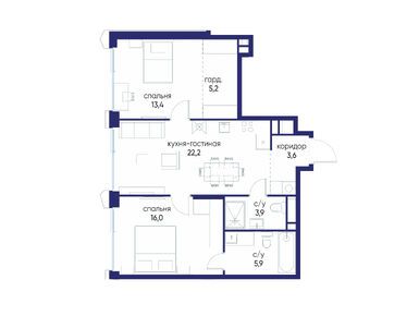 Планировки двухкомнатные в ЖК «Остров»