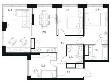 Планировки четырехкомнатные в ЖК NEXUS by Akvilon (Нексус от Аквилон)