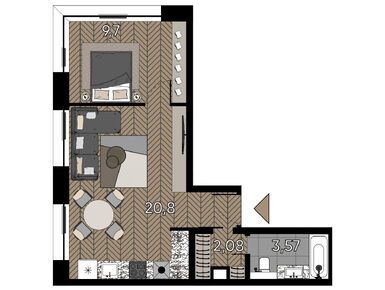 Планировки 1-к. апартаменты в «Зорге 9»