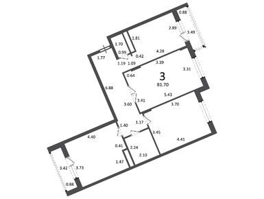 Планировки трехкомнатные в Жилой дом «Академика Дыхне ул., д. 16»