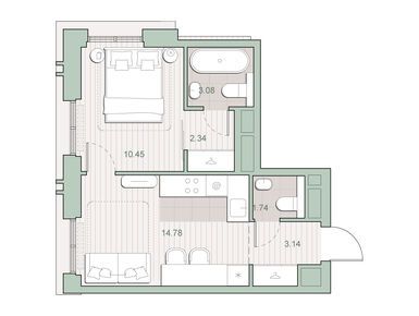 1-комнатная 35.53 кв.м, ЖК «Среда на Кутузовском», 21 864 593 руб.