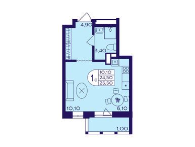 Студия 25.50 кв.м, ЖК «Героев», 7 219 050 руб.