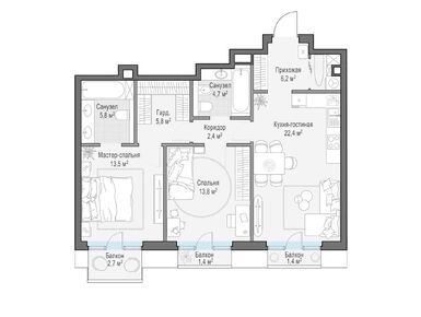 Планировки двухкомнатные в Элитный квартал «Тишинский бульвар»