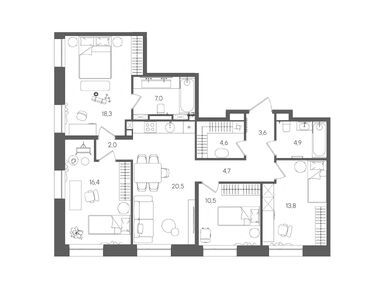 Планировки четырехкомнатные в ЖК STONE Rise (Стоун Райс)