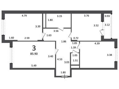 Планировки трехкомнатные в Жилой дом «Академика Дыхне ул., д. 18»