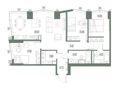 Планировки трехкомнатные в ЖК «Северный Порт»