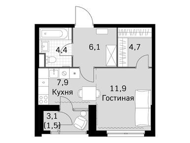 Студия 34.40 кв.м, ЖК «Скай Гарден», 17 480 704 руб.