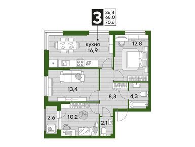 Планировки трехкомнатные в ЖК DOGMA PARK (Догма Парк)