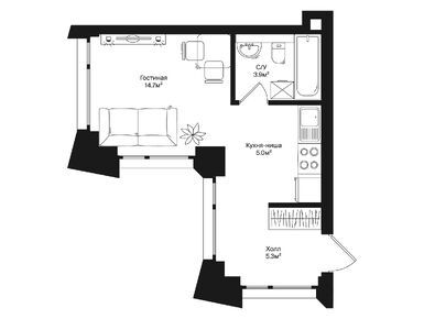 Планировки однокомнатные в ЖК Rakurs (Ракурс)