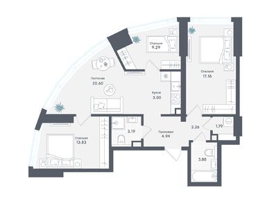 Планировки трехкомнатные в ЖК Solos (Солос)