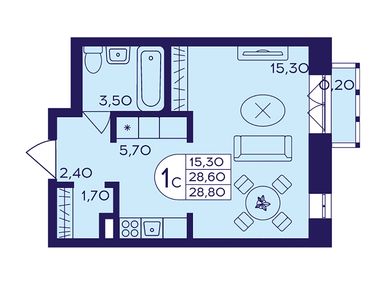 Студия 28.80 кв.м, ЖК «Героев», 6 443 712 руб.