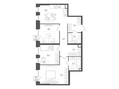 Планировки трехкомнатные в ЖК PAVE (Пэйв)