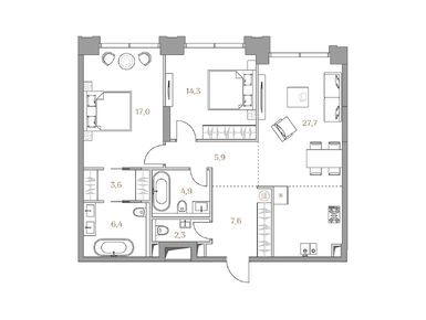 2-комнатная 89.70 кв.м, ЖК «Коллекция Лужники», 133 482 000 руб.