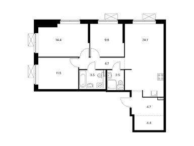 Планировки трехкомнатные в Ютаново