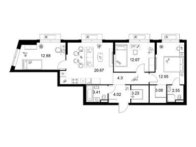 Планировки трехкомнатные в Ильинские луга