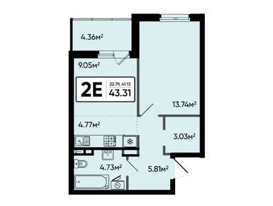 2-комнатная 43.31 кв.м, ЖК «Северный Квартал», 6 022 739 руб.