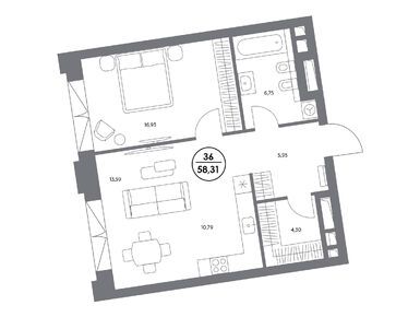 1-комнатная 58.40 кв.м, Клубный дом «Космо 4/22», 115 381 600 руб.