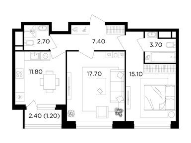 Планировки двухкомнатные в ЖК «Филатов луг»