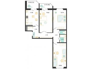 Планировки трехкомнатные в ЖК «Оптима на Текстильщиков»