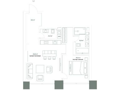 Планировки 1-к. апартаменты в Комплекс особняков «Камергер»