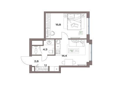 Планировки однокомнатные в ЖК «Акценты»