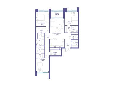 Планировки трехкомнатные в Клубный дом «Река»