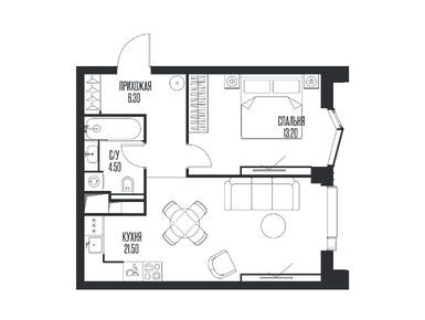 1-комнатная 45.50 кв.м, ЖК Ice Towers (Айс Тауэрс), 38 461 150 руб.