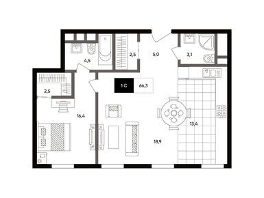 Планировки 1-к. апартаменты в Titul на Серебрянической (Титул на Серебрянической)