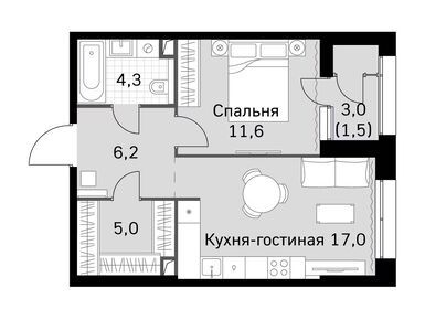 1-комнатная 45.60 кв.м, ЖК Sky Garden (Скай Гарден), 18 845 568 руб.