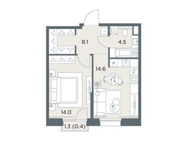 1-комнатная 41.60 кв.м, ЖК «Станиславский», 13 686 400 руб.