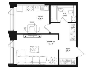1-комнатная 36.60 кв.м, ЖК Rakurs (Ракурс), 22 335 296 руб.