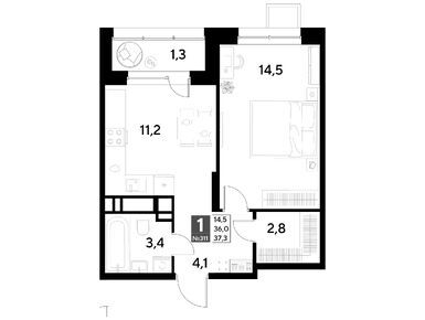 1-комнатная 37.30 кв.м, ЖК «Снегири», 6 154 499 руб.