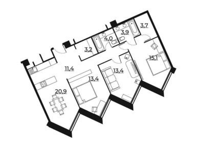 Планировки 3-к. апартаменты в «Резиденция Сокольники»