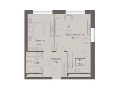 1-комнатные 48.00 кв.м, МФК DIUS (Диус), 17 787 182 руб.