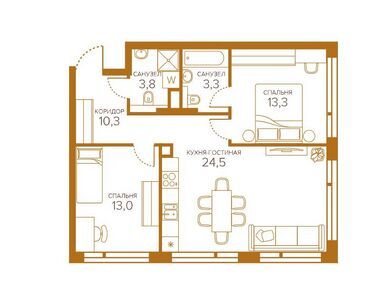 Планировки двухкомнатные в ЖК Champine (Шампайн)