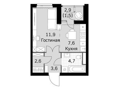 Студия 29.70 кв.м, ЖК «Скай Гарден», 16 175 986 руб.