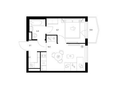 1-комнатная 32.30 кв.м, Руставели 14, 20 119 670 руб.