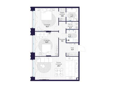 2-комнатная 89.80 кв.м, ЖК «Резиденция Омега», 165 803 000 руб.