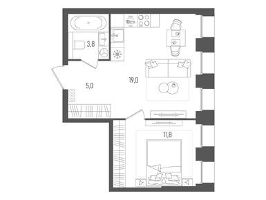 1-комнатная 39.60 кв.м, ЖК «Пейв», 26 159 760 руб.