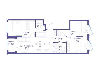 Планировки трехкомнатные в ЖК «Событие»