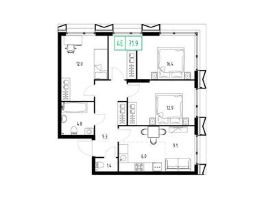 Планировки четырехкомнатные в ЖК Skolkovo ONE (Сколково Уан)