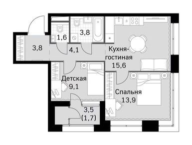 Планировки двухкомнатные в ЖК Sky Garden (Скай Гарден)
