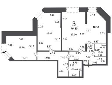 3-комнатная 76.80 кв.м, Жилой дом «Текстильщиков ул., д. 3, к. 1», 12 577 885 руб.