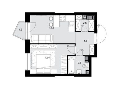 1-комнатная 36.90 кв.м, ЖК Crystal Трилогия (Кристалл Трилогия), 24 354 000 руб.