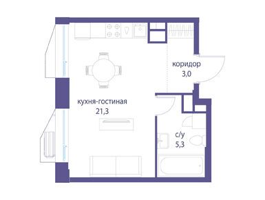 Студия 29.60 кв.м, Жилой квартал «Символ», 20 986 400 руб.